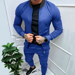 Men's Tracksuit Sweatsuit Full Zip Sweatshirt Black Yellow Army Green Red Navy Blue Standing Collar Color Block 2 Piece Sports & Outdoor Daily Holiday Streetwear Basic Casual Spring & Fall Clothing