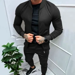 Men's Tracksuit Sweatsuit Full Zip Sweatshirt Black Yellow Army Green Red Navy Blue Standing Collar Color Block 2 Piece Sports & Outdoor Daily Holiday Streetwear Basic Casual Spring & Fall Clothing