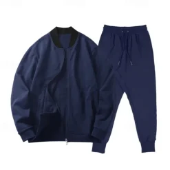 Men's Tracksuit Sweatsuit Full Zip Sweatshirt Black Yellow Army Green Red Navy Blue Standing Collar Color Block 2 Piece Sports & Outdoor Daily Holiday Streetwear Basic Casual Spring & Fall Clothing