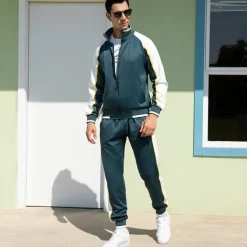 Men's Tracksuit Sweatsuit Jogging Suits Black Blue Green Gray Standing Collar Color Block Patchwork 2 Piece Sports & Outdoor Daily Sports Basic Casual Big and Tall Fall Spring Clothing Apparel Hoodies