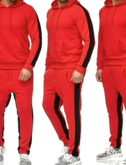 Men's Tracksuit Sweatsuit Activewear Set Pullover Hoodie Sweatshirt Jogging Suits Black White Yellow Red Dark Gray Hooded Solid Color Stripes Sports & Outdoor Going out Sportswear Sportswear Workout
