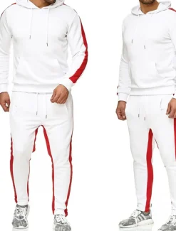 Men's Tracksuit Sweatsuit Activewear Set Pullover Hoodie Sweatshirt Jogging Suits Black White Yellow Red Dark Gray Hooded Solid Color Stripes Sports & Outdoor Going out Sportswear Sportswear Workout