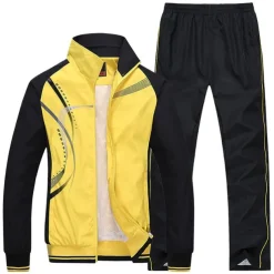 Men's Tracksuit Sweatsuit 2 Piece Full Zip Street Spring Long Sleeve Stand Collar Waterproof Windproof Lightweight Walking Jogging Training Sportswear Activewear Stripes Black White Yellow