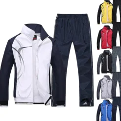 Men's Tracksuit Sweatsuit 2 Piece Full Zip Street Spring Long Sleeve Stand Collar Waterproof Windproof Lightweight Walking Jogging Training Sportswear Activewear Stripes Black White Yellow