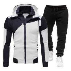 Men's Tracksuit Sweatsuit 2 Piece Athletic Winter Long Sleeve Thermal Warm Breathable Soft Fitness Running Jogging Sportswear Activewear Color Block Dark Grey White Red