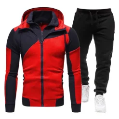 Men's Tracksuit Sweatsuit 2 Piece Athletic Winter Long Sleeve Thermal Warm Breathable Soft Fitness Running Jogging Sportswear Activewear Color Block Dark Grey White Red