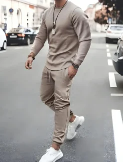 Men's Tracksuit Sweatsuit Jogging Suits Black White Pink Red Blue Crew Neck Solid Color Sports & Outdoor Sportswear Casual Clothing Apparel Hoodies Sweatshirts Long Sleeve