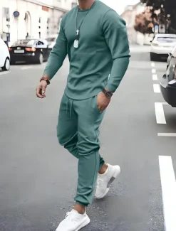 Men's Tracksuit Sweatsuit Jogging Suits Black White Pink Red Blue Crew Neck Solid Color Sports & Outdoor Sportswear Casual Clothing Apparel Hoodies Sweatshirts Long Sleeve