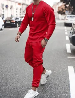 Men's Tracksuit Sweatsuit Jogging Suits Black White Pink Red Blue Crew Neck Solid Color Sports & Outdoor Sportswear Casual Clothing Apparel Hoodies Sweatshirts Long Sleeve