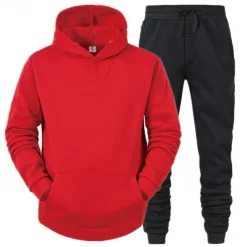 Men's Tracksuit Sweatsuit Jogging Suits Black Red Royal Blue Light Grey Hooded Plain Pocket 2 Piece Sports & Outdoor Daily Holiday Streetwear Basic Casual Spring & Fall Clothing Apparel Hoodies