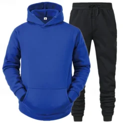 Men's Tracksuit Sweatsuit Jogging Suits Black Red Royal Blue Light Grey Hooded Plain Pocket 2 Piece Sports & Outdoor Daily Holiday Streetwear Basic Casual Spring & Fall Clothing Apparel Hoodies