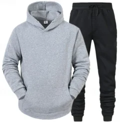 Men's Tracksuit Sweatsuit Jogging Suits Black Red Royal Blue Light Grey Hooded Plain Pocket 2 Piece Sports & Outdoor Daily Holiday Streetwear Basic Casual Spring & Fall Clothing Apparel Hoodies