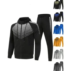 Men's Tracksuit Sweatsuit 2 Piece Full Zip Casual Winter Long Sleeve Thermal Warm Breathable Moisture Wicking Fitness Gym Workout Running Sportswear Activewear Navy Black White