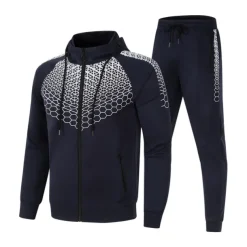 Men's Tracksuit Sweatsuit 2 Piece Full Zip Casual Winter Long Sleeve Thermal Warm Breathable Moisture Wicking Fitness Gym Workout Running Sportswear Activewear Navy Black White