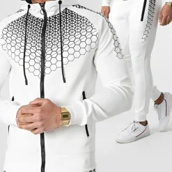 Men's Tracksuit Sweatsuit 2 Piece Full Zip Casual Winter Long Sleeve Thermal Warm Breathable Moisture Wicking Fitness Gym Workout Running Sportswear Activewear Navy Black White