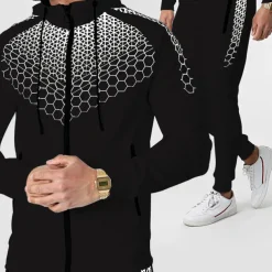 Men's Tracksuit Sweatsuit 2 Piece Full Zip Casual Winter Long Sleeve Thermal Warm Breathable Moisture Wicking Fitness Gym Workout Running Sportswear Activewear Navy Black White