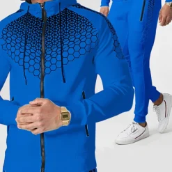 Men's Tracksuit Sweatsuit 2 Piece Full Zip Casual Winter Long Sleeve Thermal Warm Breathable Moisture Wicking Fitness Gym Workout Running Sportswear Activewear Navy Black White