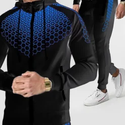 Men's Tracksuit Sweatsuit 2 Piece Full Zip Casual Winter Long Sleeve Thermal Warm Breathable Moisture Wicking Fitness Gym Workout Running Sportswear Activewear Navy Black White