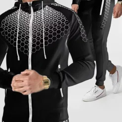 Men's Tracksuit Sweatsuit 2 Piece Full Zip Casual Winter Long Sleeve Thermal Warm Breathable Moisture Wicking Fitness Gym Workout Running Sportswear Activewear Navy Black White