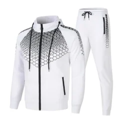 Men's Tracksuit Sweatsuit 2 Piece Full Zip Casual Winter Long Sleeve Thermal Warm Breathable Moisture Wicking Fitness Gym Workout Running Sportswear Activewear Navy Black White