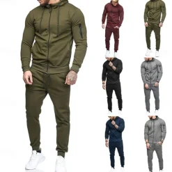 Men's Tracksuit Sweatsuit Dark Grey Black Army Green Burgundy Dark Navy Hoodie Solid Colored Drawstring 2 Piece Zipper Pocket Athletic Athleisure Fall Winter Clothing Apparel Hoodies Sweatshirts