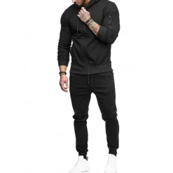 Men's Tracksuit Sweatsuit Dark Grey Black Army Green Burgundy Dark Navy Hoodie Solid Colored Drawstring 2 Piece Zipper Pocket Athletic Athleisure Fall Winter Clothing Apparel Hoodies Sweatshirts