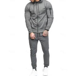 Men's Tracksuit Sweatsuit Dark Grey Black Army Green Burgundy Dark Navy Hoodie Solid Colored Drawstring 2 Piece Zipper Pocket Athletic Athleisure Fall Winter Clothing Apparel Hoodies Sweatshirts