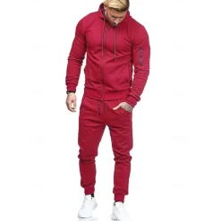 Men's Tracksuit Sweatsuit Dark Grey Black Army Green Burgundy Dark Navy Hoodie Solid Colored Drawstring 2 Piece Zipper Pocket Athletic Athleisure Fall Winter Clothing Apparel Hoodies Sweatshirts