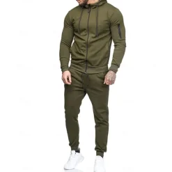 Men's Tracksuit Sweatsuit Dark Grey Black Army Green Burgundy Dark Navy Hoodie Solid Colored Drawstring 2 Piece Zipper Pocket Athletic Athleisure Fall Winter Clothing Apparel Hoodies Sweatshirts