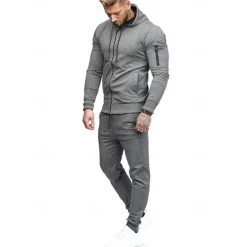 Men's Tracksuit Sweatsuit Dark Grey Black Army Green Burgundy Dark Navy Hoodie Solid Colored Drawstring 2 Piece Zipper Pocket Athletic Athleisure Fall Winter Clothing Apparel Hoodies Sweatshirts