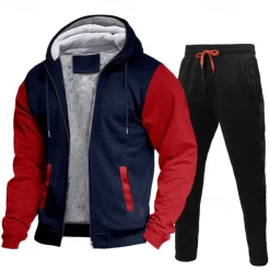 Men's Tracksuit Sweatsuit Black Red Navy Blue Light Grey Dark Gray Hooded Color Block Drawstring 2 Piece Streetwear Cool Spring Fall Clothing Apparel Hoodies Sweatshirts