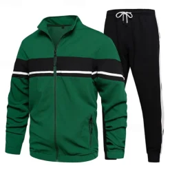 Men's Tracksuit Sweatsuit Full Zip Sweatshirt Black Green Khaki Standing Collar Color Block Patchwork 2 Piece Sports & Outdoor Daily Holiday Streetwear Basic Casual Spring & Fall Clothing Apparel