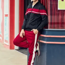 Men's Tracksuit Sweatsuit Full Zip Sweatshirt Black Green Khaki Standing Collar Color Block Patchwork 2 Piece Sports & Outdoor Daily Holiday Streetwear Basic Casual Spring & Fall Clothing Apparel