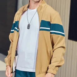 Men's Tracksuit Sweatsuit Full Zip Sweatshirt Black Green Khaki Standing Collar Color Block Patchwork 2 Piece Sports & Outdoor Daily Holiday Streetwear Basic Casual Spring & Fall Clothing Apparel