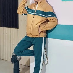 Men's Tracksuit Sweatsuit Full Zip Sweatshirt Black Green Khaki Standing Collar Color Block Patchwork 2 Piece Sports & Outdoor Daily Holiday Streetwear Basic Casual Spring & Fall Clothing Apparel