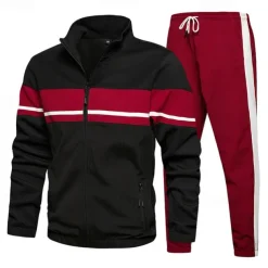 Men's Tracksuit Sweatsuit Full Zip Sweatshirt Black Green Khaki Standing Collar Color Block Patchwork 2 Piece Sports & Outdoor Daily Holiday Streetwear Basic Casual Spring & Fall Clothing Apparel