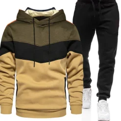 Men's Tracksuit Sweatsuit 2 Piece Athletic Winter Long Sleeve Thermal Warm Breathable Moisture Wicking Gym Workout Running Jogging Sportswear Activewear Color Block White Yellow Army Green