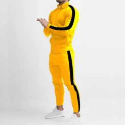 Men's Tracksuit Sweatsuit 2 Piece Athletic Winter Long Sleeve Thermal Warm Breathable Moisture Wicking Fitness Running Jogging Sportswear Activewear Color Block Black Yellow Army Green