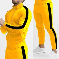 Men's Tracksuit Sweatsuit 2 Piece Athletic Winter Long Sleeve Thermal Warm Breathable Moisture Wicking Fitness Running Jogging Sportswear Activewear Color Block Black Yellow Army Green