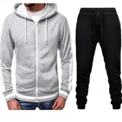 Men's Tracksuit Sweatsuit Zip Hoodie Sweatshirt Hoodie Jacket Jogging Suits Red & Black Black+Light Grey Dark Grey+Light Grey Red+Light Grey Red+Dark Grey Hooded Color Block Drawstring 2 Piece Sports