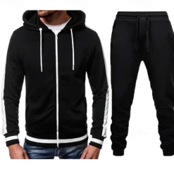 Men's Tracksuit Sweatsuit Zip Hoodie Sweatshirt Hoodie Jacket Jogging Suits Red & Black Black+Light Grey Dark Grey+Light Grey Red+Light Grey Red+Dark Grey Hooded Color Block Drawstring 2 Piece Sports