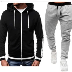Men's Tracksuit Sweatsuit Zip Hoodie Sweatshirt Hoodie Jacket Jogging Suits Red & Black Black+Light Grey Dark Grey+Light Grey Red+Light Grey Red+Dark Grey Hooded Color Block Drawstring 2 Piece Sports