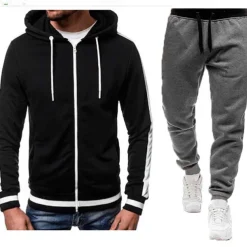 Men's Tracksuit Sweatsuit Zip Hoodie Sweatshirt Hoodie Jacket Jogging Suits Red & Black Black+Light Grey Dark Grey+Light Grey Red+Light Grey Red+Dark Grey Hooded Color Block Drawstring 2 Piece Sports