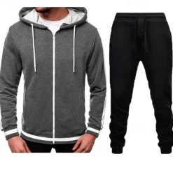 Men's Tracksuit Sweatsuit Zip Hoodie Sweatshirt Hoodie Jacket Jogging Suits Red & Black Black+Light Grey Dark Grey+Light Grey Red+Light Grey Red+Dark Grey Hooded Color Block Drawstring 2 Piece Sports