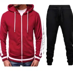 Men's Tracksuit Sweatsuit Zip Hoodie Sweatshirt Hoodie Jacket Jogging Suits Red & Black Black+Light Grey Dark Grey+Light Grey Red+Light Grey Red+Dark Grey Hooded Color Block Drawstring 2 Piece Sports