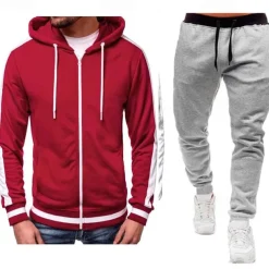 Men's Tracksuit Sweatsuit Zip Hoodie Sweatshirt Hoodie Jacket Jogging Suits Red & Black Black+Light Grey Dark Grey+Light Grey Red+Light Grey Red+Dark Grey Hooded Color Block Drawstring 2 Piece Sports