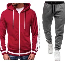 Men's Tracksuit Sweatsuit Zip Hoodie Sweatshirt Hoodie Jacket Jogging Suits Red & Black Black+Light Grey Dark Grey+Light Grey Red+Light Grey Red+Dark Grey Hooded Color Block Drawstring 2 Piece Sports