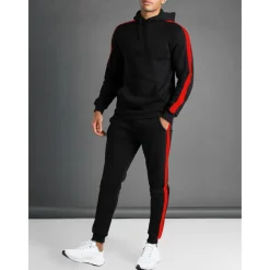 Men's Tracksuit Sweatsuit 2 Piece Street Winter Long Sleeve Thermal Warm Breathable Moisture Wicking Fitness Gym Workout Running Sportswear Activewear Stripes Black Yellow Red