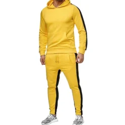 Men's Tracksuit Sweatsuit 2 Piece Street Winter Long Sleeve Thermal Warm Breathable Moisture Wicking Fitness Gym Workout Running Sportswear Activewear Stripes Black Yellow Red