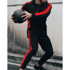 Men's Tracksuit Sweatsuit 2 Piece Street Winter Long Sleeve Thermal Warm Breathable Moisture Wicking Fitness Gym Workout Running Sportswear Activewear Stripes Black Yellow Red